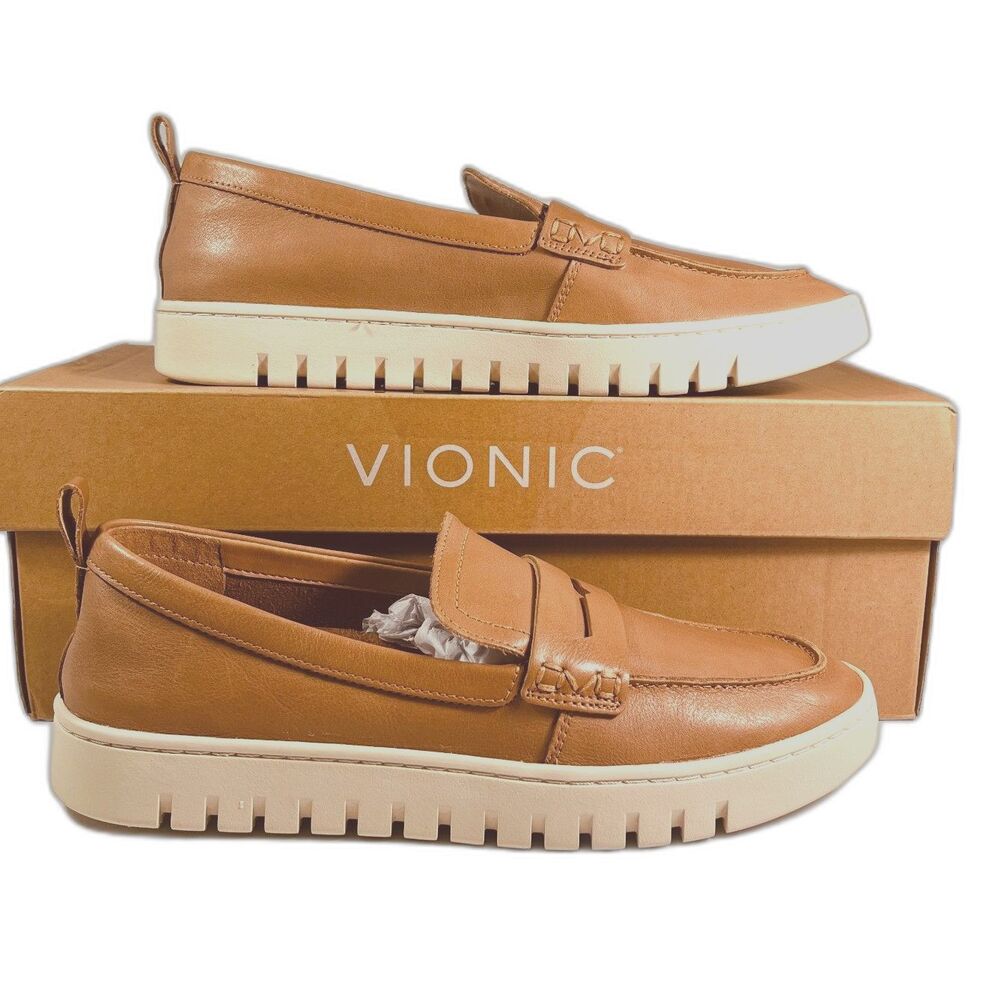 Vionic Uptown Camel Leather Loafers SZ 9 NEW